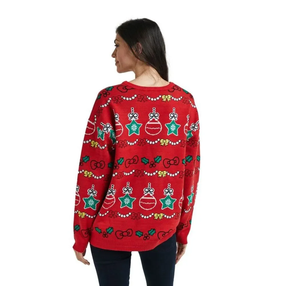 Hello Kitty Women's Red Crew Neck Long Sleeve Oversized Sweater Medium